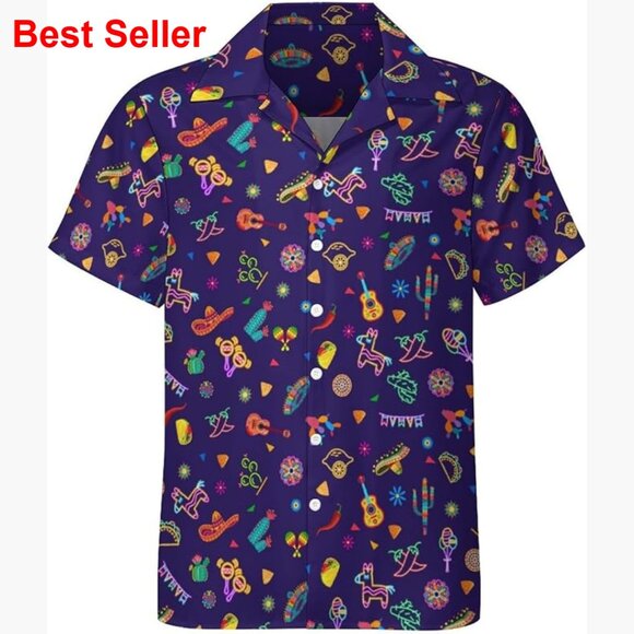 Other - Polyester Spandex Button Down Shirt Short Sleeve Tropical